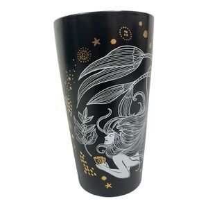 Starbucks Black Siren 12 oz. Ceramic Travel Tumbler Mermaid Metallic Gold Stars
